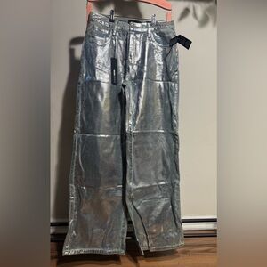 Fashion Nova Silver Metallic Pants